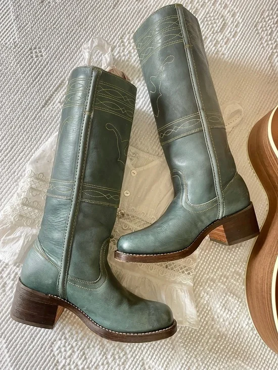 FRYE | Stitched Blue Campus Boots - Picture 7 of 8